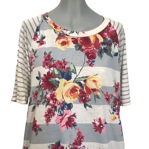 12 pm by Mon Ami Floral Stripes T-Shirt Size large - Picture 3 of 7